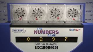 Midday Numbers Game Drawing: Sunday, November 20, 2016