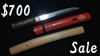 Red Unokubi Tanto with Shirasaya, Edo Period, Hizen Tadayoshi Japanese Antique