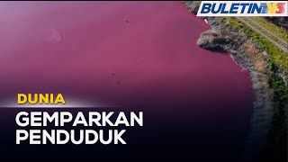 DUNIA | Penduduk Gempar, Air Lagun Bertukar Warna Merah Jambu