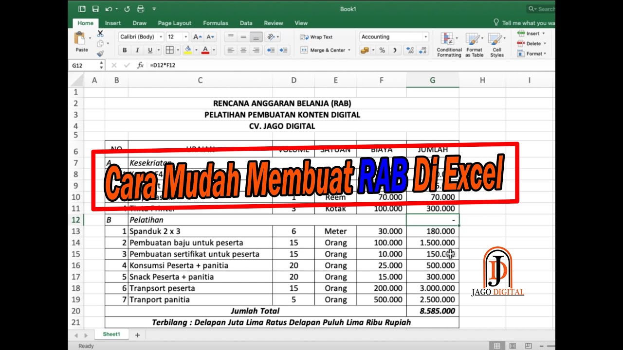 Cara Mudah Membuat RAB Di Excel - YouTube