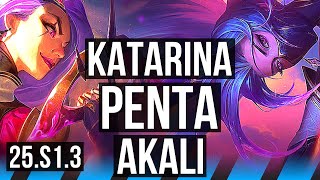 KATARINA vs AKALI (MID) | Penta, 5k comeback, Legendary, 1100+ games | KR Diamond | 25.S1.3