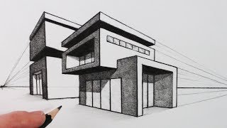 How to Draw a House in Two Point Perspective: Modern House