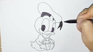 How to draw Baby Donald Duck easily / Cara menggambar bayi Donald Duck dengan mudah