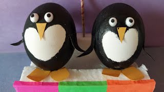 How to make penguin with egg shell | Egg shell craft |