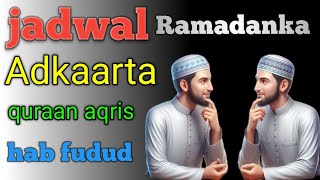 jadwalka ramadaanka  jadwal usameyso quraan aqriska iyo adkaarta bisha ramadaan