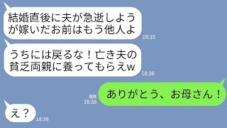 【LINE】結婚式直後に夫が31歳で急逝。葬儀中、涙を流す私に母「嫁いだお前はもう他人。亡き夫の貧乏両親に養ってもらえｗ」→私「え？いいの？」→私が大喜びした理由がwww