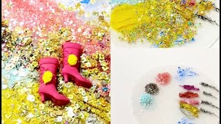 Slime Mixing With Makeup Glitter’s Mixing into clear slime Barbie shoes Adding into slime