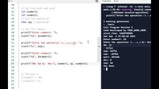 C Programming Skills Using Replit: Calculator Program: Version 2