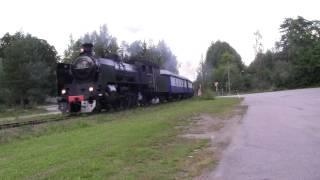 Hr1 1009 museojuna M 1944 saapuu Lahteen Heinolasta. Steam locomotive Hr1 1009 at Lahti