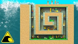 Flooded in Lego Diamond Mine〡Tsunami Dam Breach Experiment〡LEGO FLOOD DISASTER〡 Cave Mine Lego