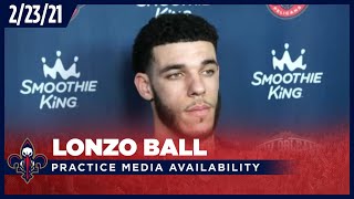 Lonzo Ball Talks Playing Fast and Consistent | Pelicans Post-Practice 2/23/21