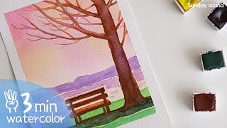 [3 minutes watercolor] Sunset (easily \u0026 simply watercolor)