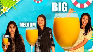 SMALL VS MEDIUM VS BIG GLASS DRINK CHALLENGE🤩 | EXTREME FUNNY FOOD CHALLENGE | PULLOTHI