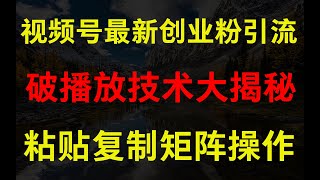 视频号最新创业粉引流，粘贴复制矩阵操作，破播放技术大揭秘，无需经验，当天即可上手