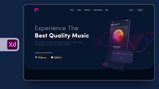 Music App Landing Page Design in Adobe XD ( Wireframe + Prototype)