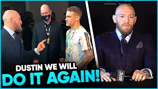 Backstage FOOTAGE of Conor McGregor asking Dustin Poirier for a TRILOGY bout, Conor RESPONDS to Khab