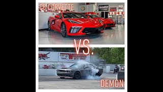 World Record Holder Stock C8 Corvette Versus Mighty Demon at Maryland International Raceway 1/8 mile