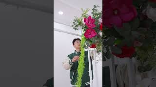 White Pink Green Collection Hanging Flowers Wedding Backdrop Assembly Tutorial #diy #tutorial #shelf