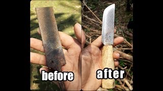 Membuat pisau dari kikir baja menggunakan mesin rumput