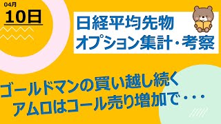 【海外ファンド取引手口　集計・考察】　4月10日　ゴールドマンの先物買い越し続く！アムロはコール売り増加で・・・