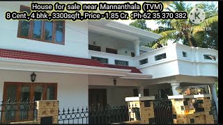 House for sale near Mannanthala (TVM) 8 Cent ,4 bhk , 3300sqft ,(Price - 1.85 Cr.) :Ph-62 35 370 382