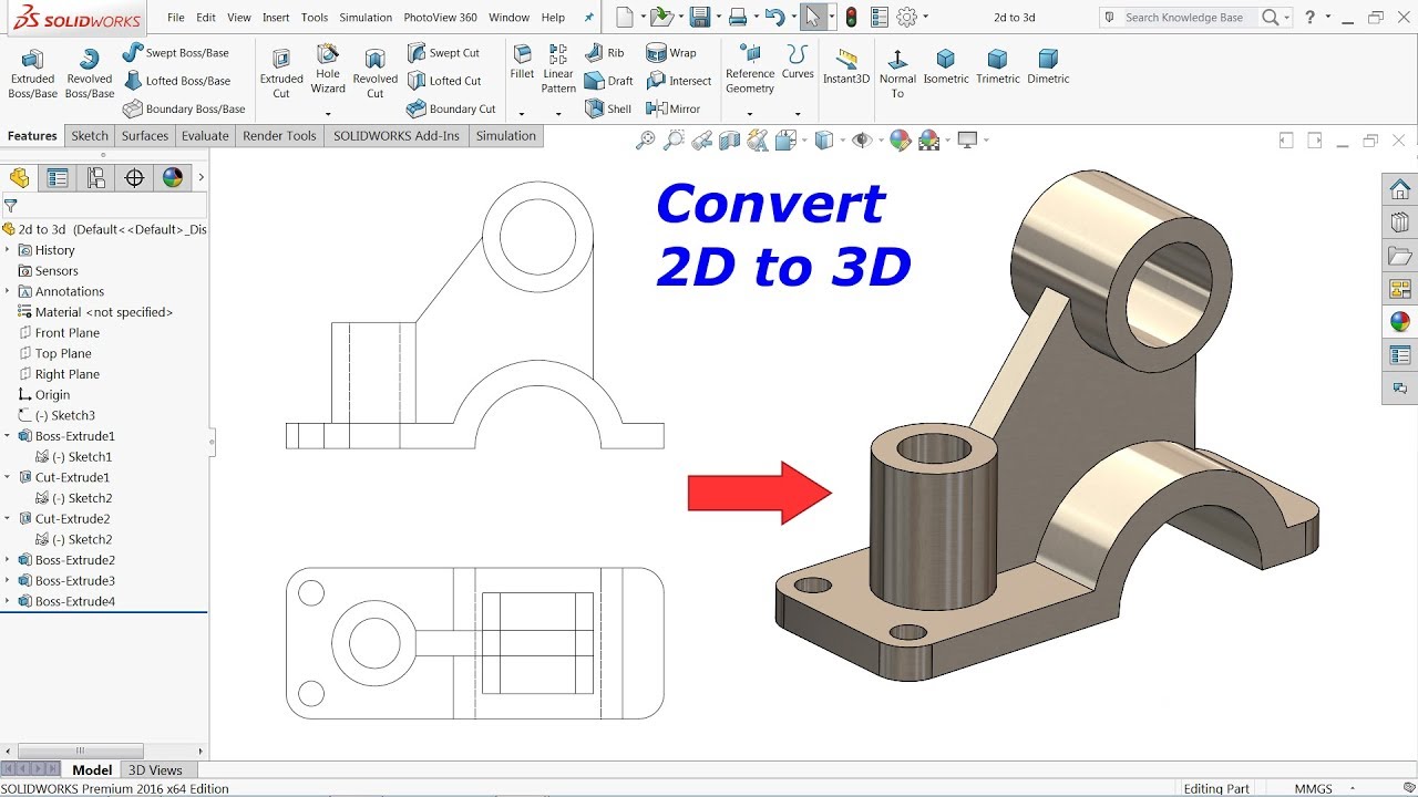 Convert 2D Drawing Into 3D Model In Solidworks - YouTube