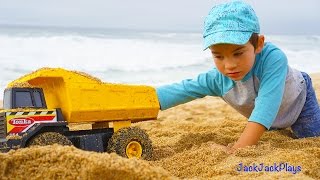 Construction Trucks for Children: Beach Playtime Compilation - Kid Playing with Toys -