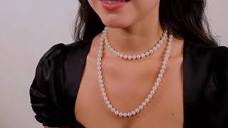 White Akoya Double Strand Pearl Necklace, 6.5-7.0mm by Pure Pearls