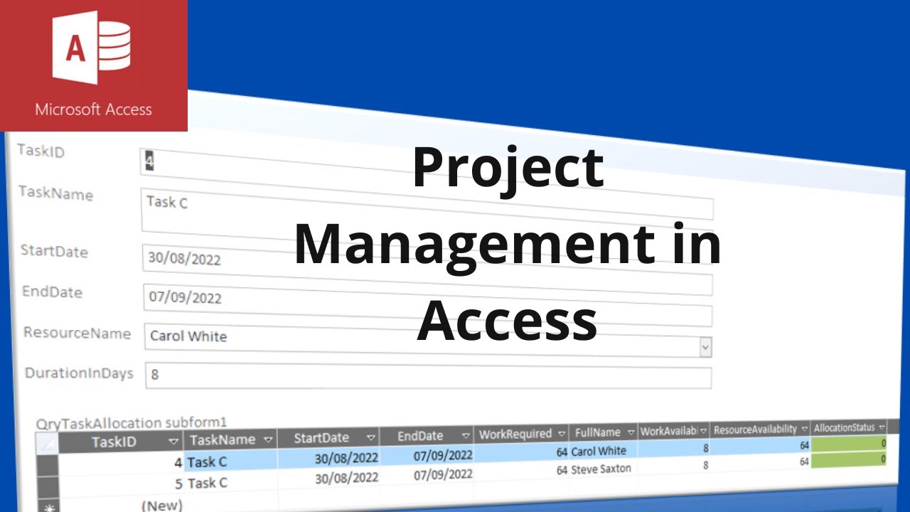 Project Management In Microsoft Access Youtube