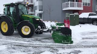 John Deere 5125R Tractor with Metal Pless AgriMaxx 10-16 LiveEdge Pushing Snow