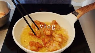 【vlog // 自炊ルーティン】独身一人暮らし。とある日の夜ご飯記録。日清の唐揚げ粉で鳥の唐揚げを作って食べる。