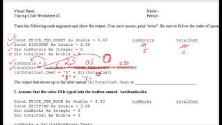 VB Tracing Code Worksheet #2