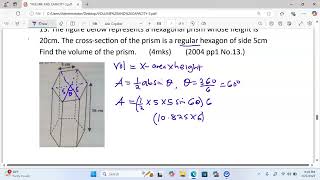 K c s e 2004, Q13 Mathematics #Volumeof a hexagonal prism