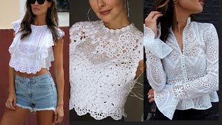 Gorgeous And Stylish Designer Cotton Eyelet Fabric And Lace Decorated Top And Shirts Designs