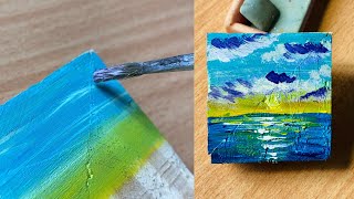 Admirable landscape painting/1minute painting tutorial Day#50/ wooden block #shorts #painting #easy