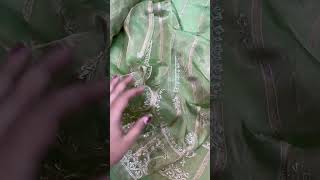 Banarasi Tissue Silk Saree With Hand Embroidery Flower Buta And Stripe Over Blouse Piece in Green