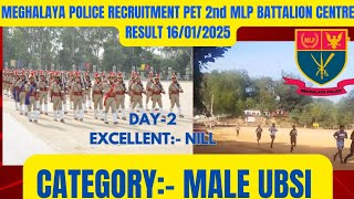 MEGHALAYA POLICE RECRUITMENT PET RESULT 16/01/2025, PET CENTRE 2ND MLP BATTALION GOERAGRE MALE UBSI