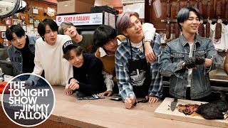 BTS and Jimmy Serve Katz's Deli Pastrami Sandwiches in NYC | The Tonight Show