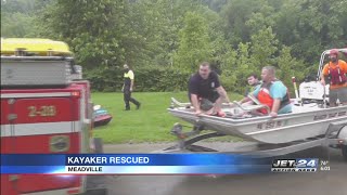 Kayaker rescued along the waters of French Creek in Meadville