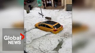 Severe hailstorm coats Catalonian village in ice