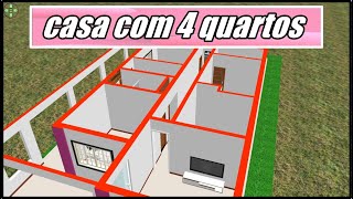 PLANTA 3D PARA CASA COM 4 QUARTOS