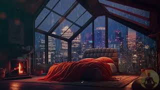 ASMR Rain Sounds for Sleeping, Cozy Bedroom with City Night Rain View - Rain for Study, Relaxation