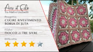 Tutorial come cucire mattonelle granny ad uncinetto sulla borsa di juta