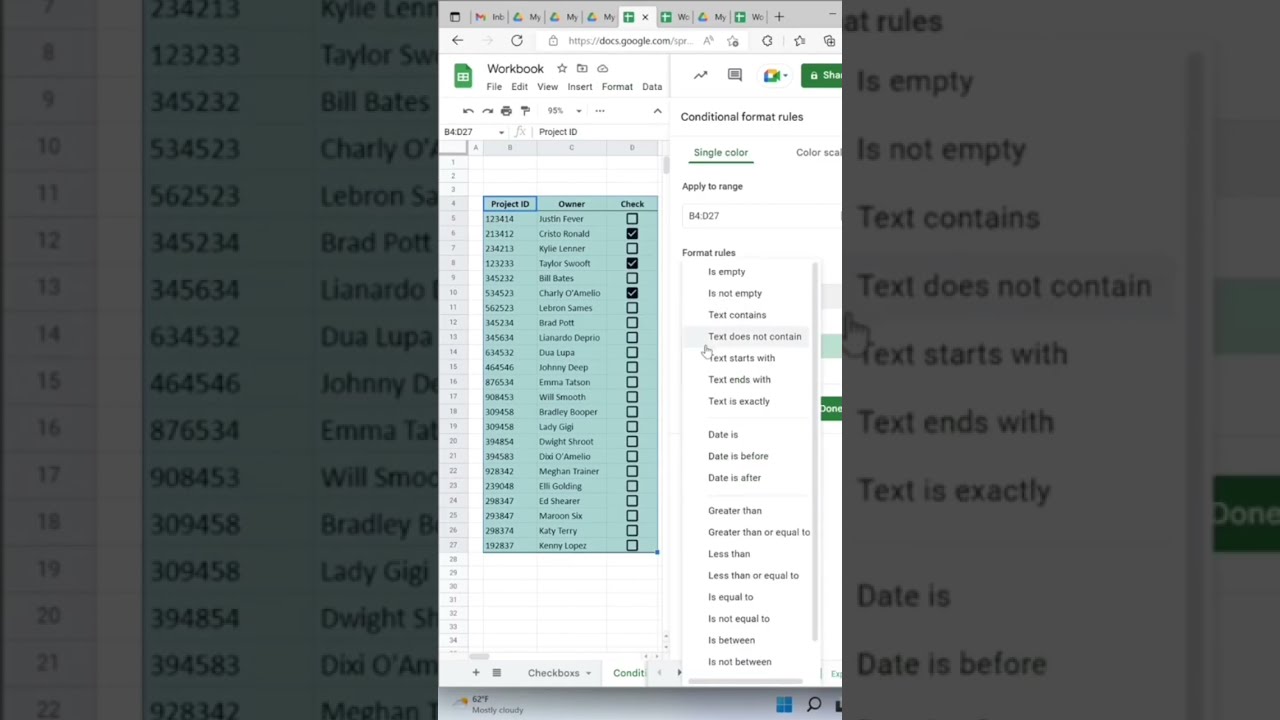 How to add conditional formatting to checkboxes in Google Sheets. #excel #sheets