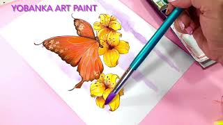 Pintura Mágica / Flores y Mariposas con Técnica Mixta