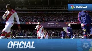FC Barcelona y Rayo Vallecano saltando al Camp Nou