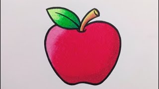 Cara Menggambar Buah Apel || Menggambar Mewarnai Apel || Gradasi warna Krayon
