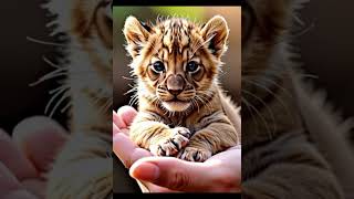 cute lion baby sit on the hand #animal #babylion