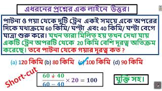 এলহাবাদ ও কানপুর থেকে দুটি ট্রেন  একই সময়ে একে অপরের দিকে যথাক্রমে 73 কিমি/ ঘণ্টা এবং 47 কিমি/ঘণ্টা.