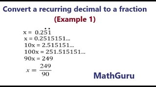 How to convert a recurring decimal to fraction | Example 1